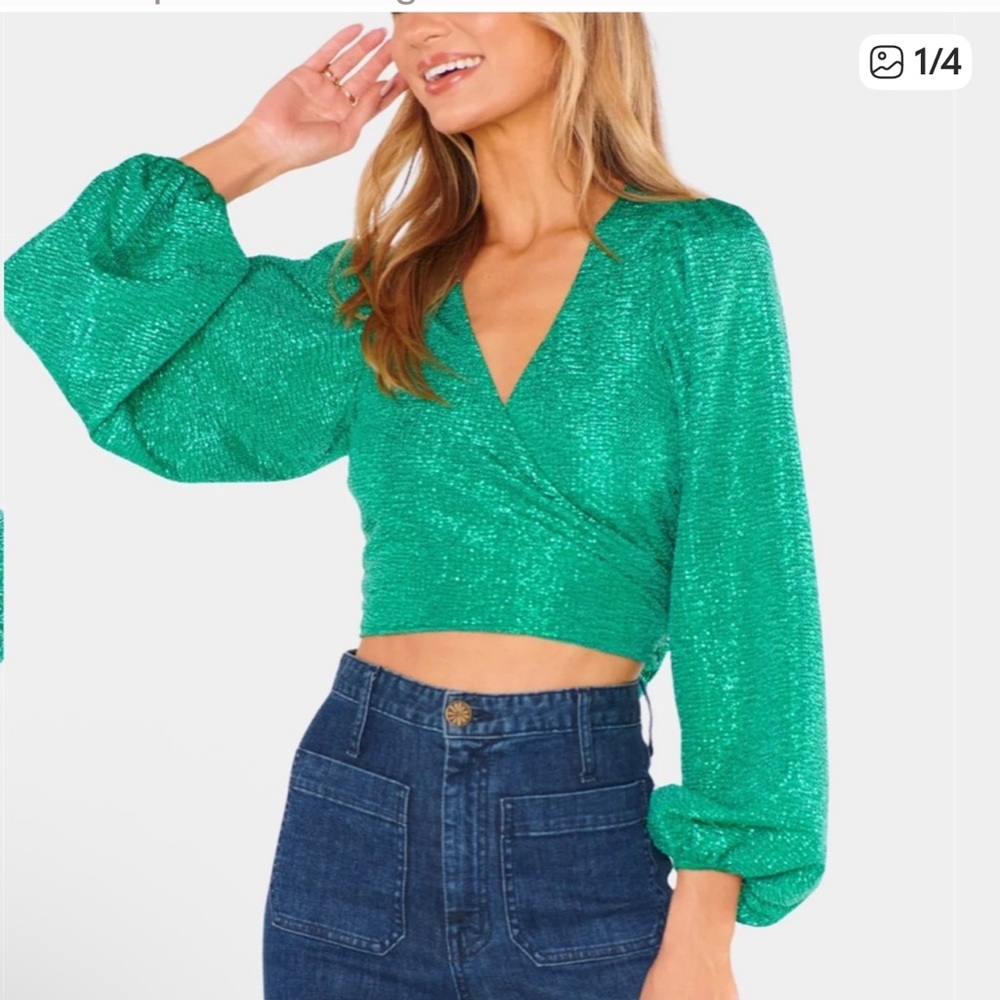 Show Me Your MuMu Sparkling Emerald Blouse - Picture 1 of 5